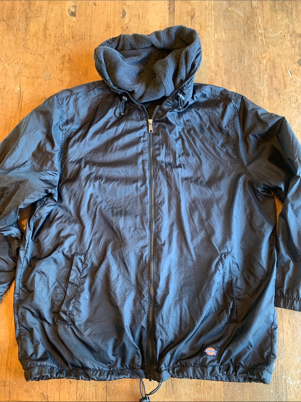 Dickies Men's Black Hooded Windbreaker Jacket - fleece interior